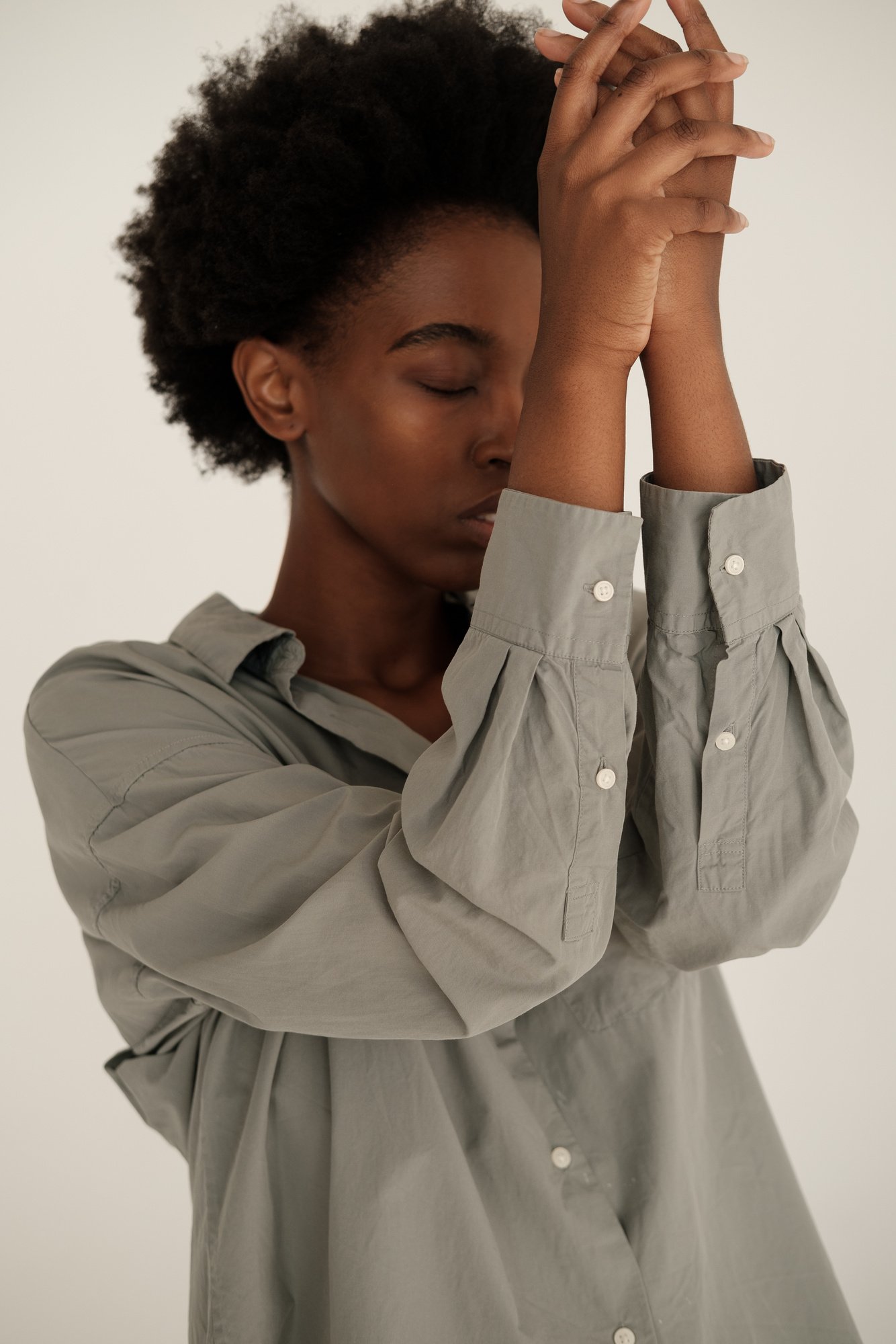 Woman in Grey Dress Shirt