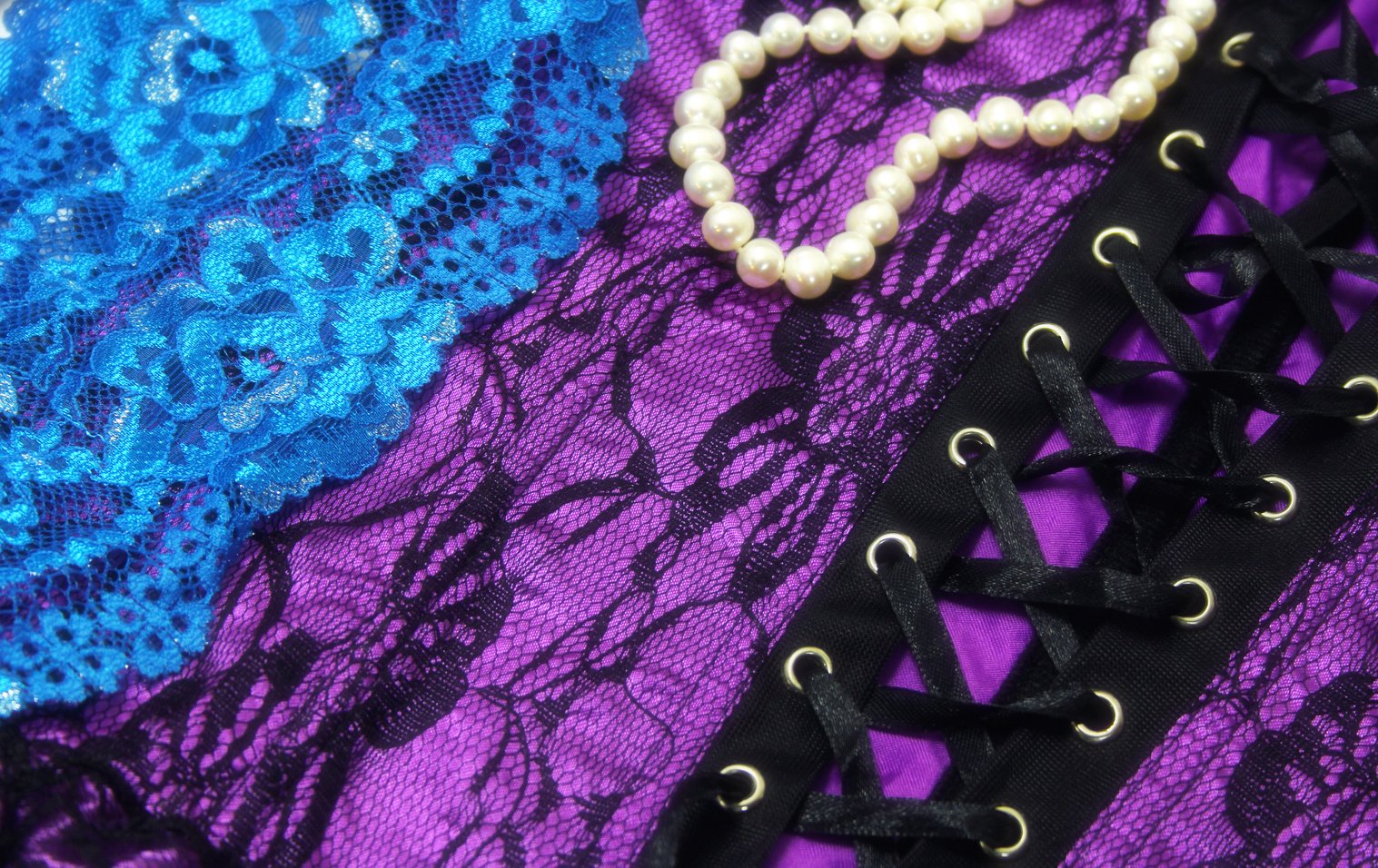 Lingerie and Pearls Background Purple and Black Lace